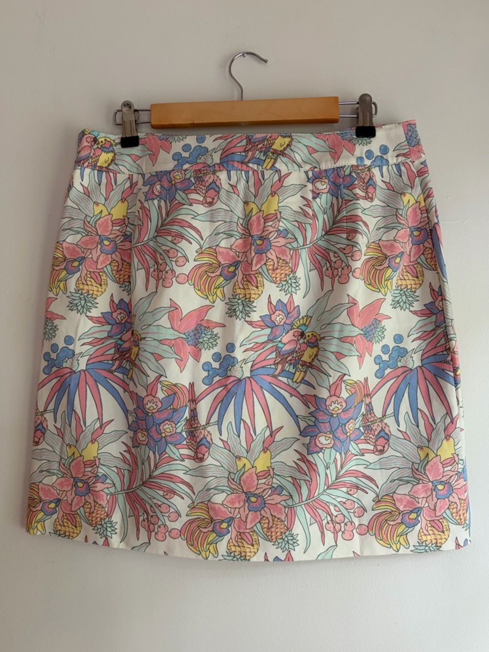 Talbots Pastel Bird and Floral Print A Line Cotton Mini Skirt Size 10 - Picture 3 of 6